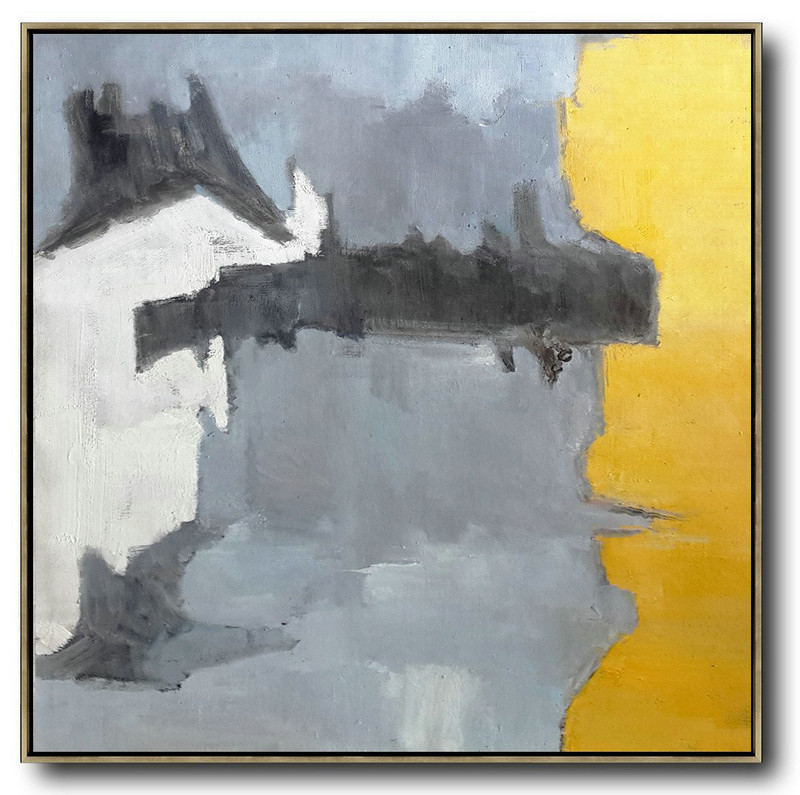 Large Abstract Art Handmade Painting,Oversized Contemporary Art,Hand Paint Abstract Painting,Yellow,Grey,White,Black.etc